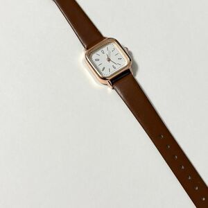 Ladies Quartz Watch Rose Gold Tone Case With Brown Leather Band